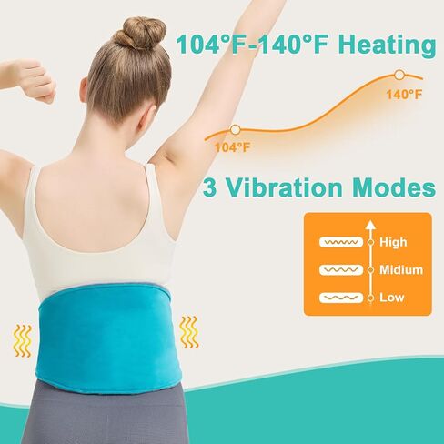 AOBOCO Cordless Heating Pad for Back Pain Relief, 5000mAh Rechargeable Lower Back Massager with Heat, Portable Heated Waist Belt Wrap for Women Men, 104℉-140℉ Heat Levels, 3 Vibration Modes in Saudi Arabia