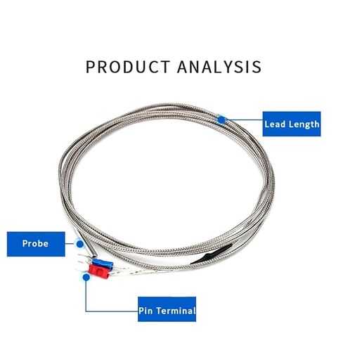 4mm Small Probe Thermocouple Type K 0-600℃ 1/2/3/4/5M Shielded Braide Wire Sensor 1Pcs(K Type 1 M) in Saudi Arabia