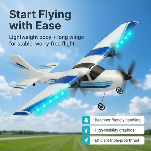 RC Airplane,RC Plane, 2.4GHz 2 Channels RTF RC Aircraft with 3-Axis Gyro for Beginner Easy to Speedy Fly Glider Toys with 2 Extra Batteries [ 3 Batteries ] in Kuwait