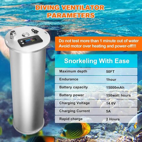 Scuba Diving Ventilator System, Portable Tankless Lung Underwater Breathing Device with 50FT Long Tube, High-Flow Rechargeable Air Compressor for Snorkeling, Recreational Diving & Fishing in Kuwait