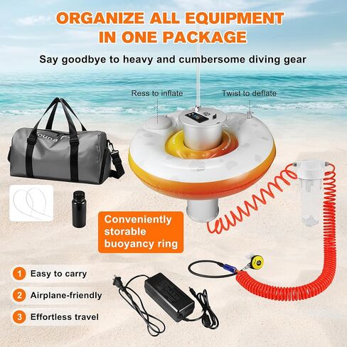 Scuba Diving Ventilator System, Portable Tankless Lung Underwater Breathing Device with 50FT Long Tube, High-Flow Rechargeable Air Compressor for Snorkeling, Recreational Diving & Fishing in Saudi Arabia