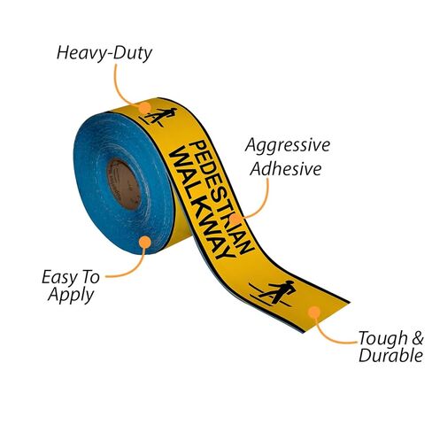 SmartSign Yellow 4 inch x 100 feet Pedestrian Walkway Floor Marking Tape, 32 mil Vinyl Floor Tape, Superior Mark Industrial Use Safety Tape with Beveled Edges, Strong Adhesive in Saudi Arabia