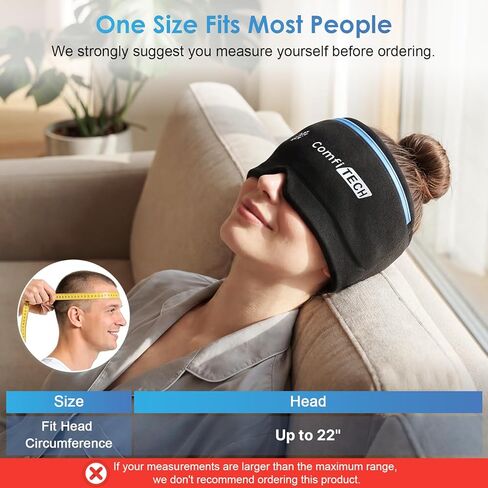 غطاء تخفيف الصداع النصفي ثنائي الجل من كومفي تيك، تبريد ممتد لمدة 30 دقيقة، حزمة باردة قابلة للفصل وقناع وجه جل مرن لرأس الثلج مهدئ للصداع والجيوب الأنفية والعيون المنتفخة والتوتر والإجهاد in Kuwait