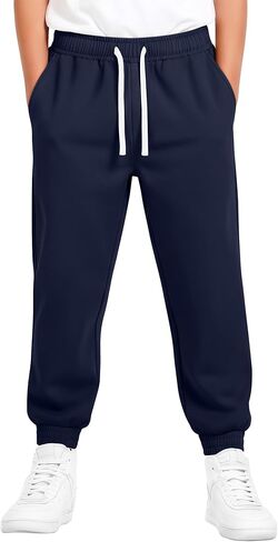 Boy's School Uniform Pants Cotton Chino Pants Elastic Waist Drawstring Casual Joggers with Side Pockets in Saudi Arabia