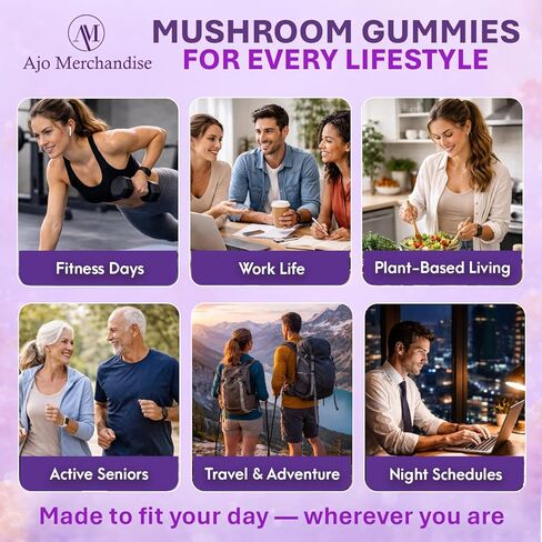 Mushroom Gummies with Ashwagandha, Lion’s Mane, Reishi, Cordyceps, Turkey Tail, Maitake, Shiitake & Chaga, Vegan Mushroom Supplement Gummy, Gluten Free, Mixed Fruit Flavor, 80 Count in Saudi Arabia