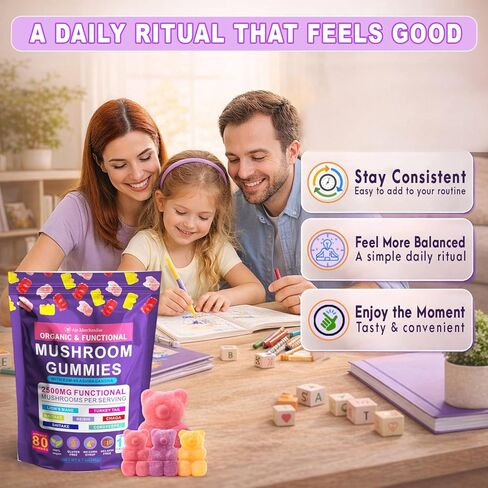 Mushroom Gummies with Ashwagandha, Lion’s Mane, Reishi, Cordyceps, Turkey Tail, Maitake, Shiitake & Chaga, Vegan Mushroom Supplement Gummy, Gluten Free, Mixed Fruit Flavor, 80 Count in Saudi Arabia