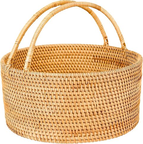 Handwoven Rattan Storage Basket with Handles, Natural Wicker Decorative Basket for Kitchen Counter, Pantry Organization, Floral Arrangement, Gift Packaging & Home Decor in Saudi Arabia