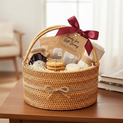 Handwoven Rattan Storage Basket with Handles, Natural Wicker Decorative Basket for Kitchen Counter, Pantry Organization, Floral Arrangement, Gift Packaging & Home Decor in Saudi Arabia
