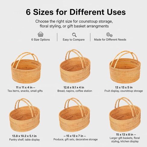 Handwoven Rattan Storage Basket with Handles, Natural Wicker Decorative Basket for Kitchen Counter, Pantry Organization, Floral Arrangement, Gift Packaging & Home Decor in Saudi Arabia
