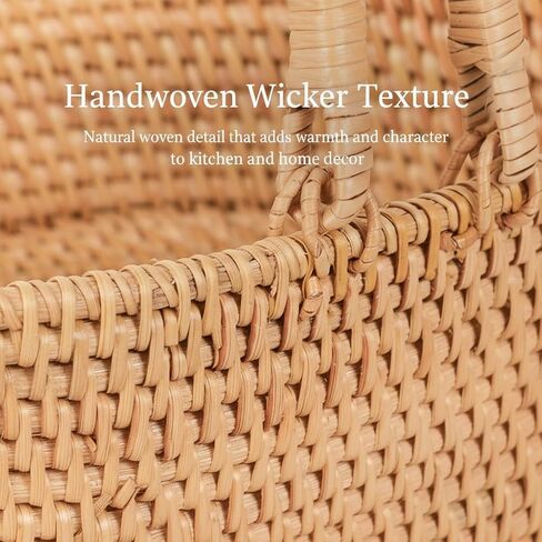 Handwoven Rattan Storage Basket with Handles, Natural Wicker Decorative Basket for Kitchen Counter, Pantry Organization, Floral Arrangement, Gift Packaging & Home Decor in Saudi Arabia