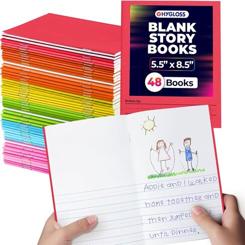 Hygloss Half Blank Books for Kids to Write Stories and Illustrate – Bulk 6 Pack – 5.5" x 8.5" A5 – Small Primary Journal for Grades K-2, Preschool/Kindergarten Notebook with Picture Space – 24 Pages in Saudi Arabia
