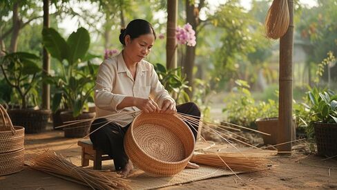 Handwoven Rattan Storage Basket with Handles, Natural Wicker Decorative Basket for Kitchen Counter, Pantry Organization, Floral Arrangement, Gift Packaging & Home Decor in Saudi Arabia