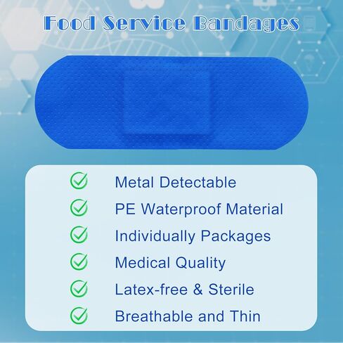 150 قطعة من القماش الأزرق لخدمة الطعام، ضمادات معدنية قابلة للاكتشاف، 3 × 1 بوصة، ضمادات مرنة منسوجة مقاومة للماء قابلة للتنفس مع وسادة غير لاصقة، خالية من اللاتكس لمجموعة الإسعافات الأولية للعناية بالجروح وحمايتها in Kuwait