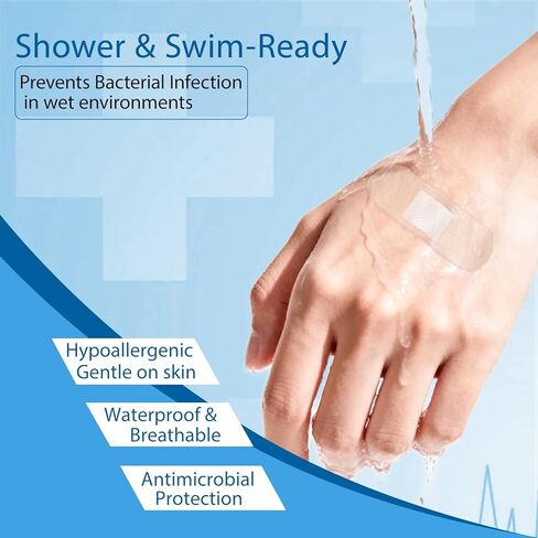 200 قطعة من الضمادات المقاومة للماء من مادة البولي يوريثين الشفافة والشفافة للإسعافات الأولية والسباحة والاستحمام ومستلزمات العناية بالجروح مقاس 0.8 بوصة × 2.8 بوصة in Kuwait