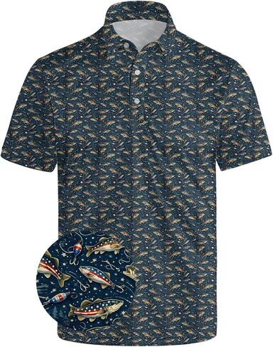 Mens Funny Polo Short Sleeve Casual Golf Shirts for Men Quick Drying Performance Athletic Collared Shirt in Kuwait