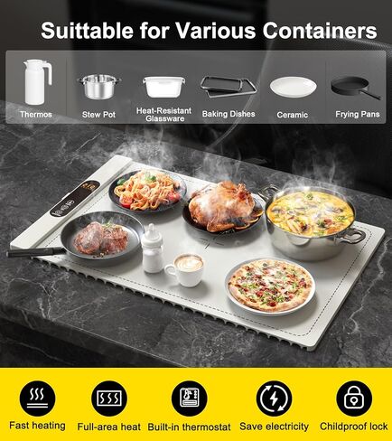 Warming Mat for Food, Electric Silicone Warming Tray for Buffet Party, 6 Temperature Settings, 5H Timer, Safety Lock, Foldable Food Warmer Mat for Countertop, Kitchen, Family in Saudi Arabia