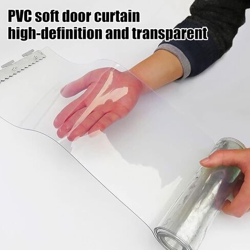 مجموعة ستائر شريطية شفافة من PVC - ستائر باب بلاستيكية معزولة مقاومة للماء للجراج والفريزر، حماية حرارية للمستودعات، 90 × 250 سم (35.43 × 98.43 بوصة) in Kuwait