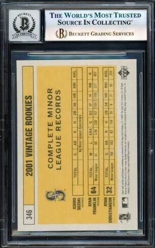 Ichiro Suzuki Autographed 2001 Upper Deck Vintage Rookie Card #346 Seattle Mariners Auto Grade Gem Mint 10 Beckett BAS Stock #238927 - Baseball Slabbed Autographed Rookie Cards in Saudi Arabia
