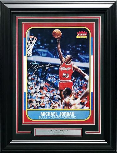 Michael Jordan Autographed Framed 1986 Fleer Rookie Card #57 Blow Up Poster Chicago Bulls UDA Holo #BAM307261 - Basketball Slabbed Autographed Cards in Saudi Arabia