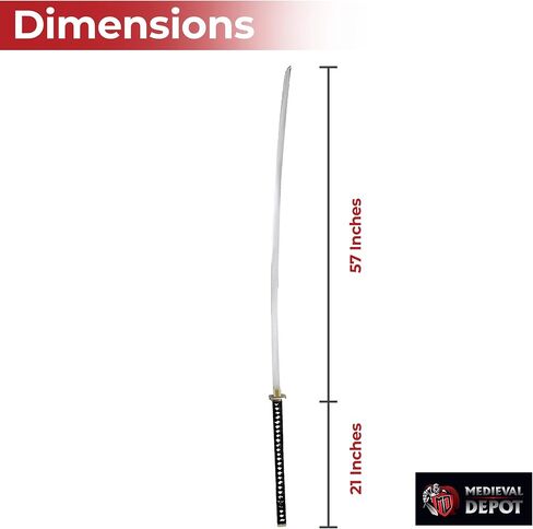 MedievalDepot اليابانية Nodachi الكربون الصلب العملاق 78 بوصة سيف تانغ كامل - شفرة كاملة الطول 57 بوصة مع غمد خشبي ومقبض مغلف بالقطن in Kuwait