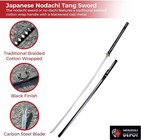 MedievalDepot اليابانية Nodachi الكربون الصلب العملاق 78 بوصة سيف تانغ كامل - شفرة كاملة الطول 57 بوصة مع غمد خشبي ومقبض مغلف بالقطن in Kuwait