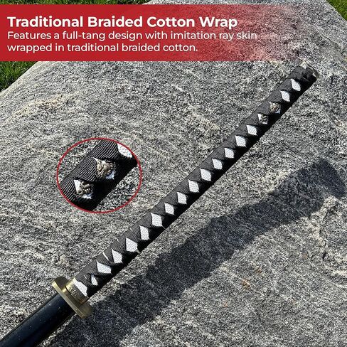 MedievalDepot اليابانية Nodachi الكربون الصلب العملاق 78 بوصة سيف تانغ كامل - شفرة كاملة الطول 57 بوصة مع غمد خشبي ومقبض مغلف بالقطن in Kuwait