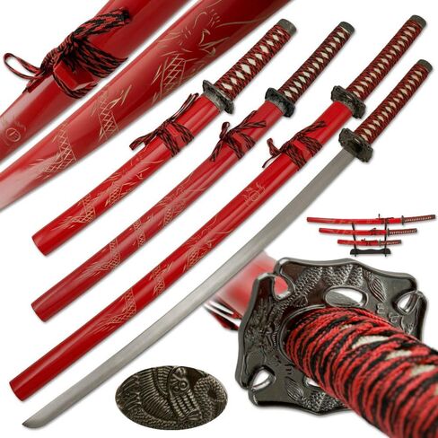 مجموعة عين الثعبان التكتيكية ذات اللونين المكونة من 3 قطع من Samurai Katana مع حامل سيف مجاني in Kuwait