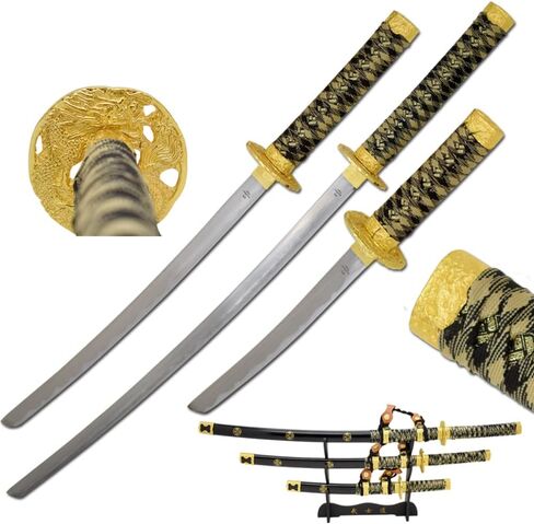 مجموعة عين الثعبان التكتيكية ذات اللونين المكونة من 3 قطع من Samurai Katana مع حامل سيف مجاني in Kuwait