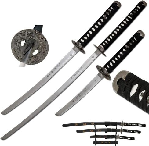 مجموعة عين الثعبان التكتيكية ذات اللونين المكونة من 3 قطع من Samurai Katana مع حامل سيف مجاني in Kuwait