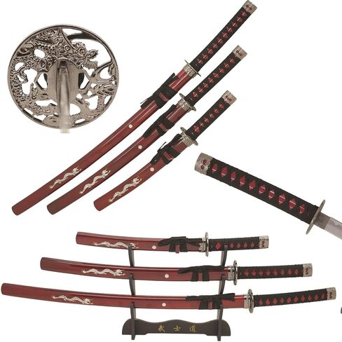 مجموعة عين الثعبان التكتيكية ذات اللونين المكونة من 3 قطع من Samurai Katana مع حامل سيف مجاني in Kuwait