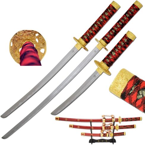 مجموعة عين الثعبان التكتيكية ذات اللونين المكونة من 3 قطع من Samurai Katana مع حامل سيف مجاني in Kuwait