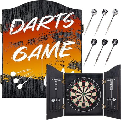 Sisal Dart Board Cabinet Sets, Decorative Dart Boards for Adults [6*Steel Darts] - Wooden Dartboard Cabinet with Integrated Scoreboard for Family Game Rooms in Saudi Arabia