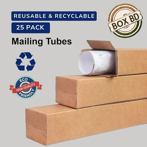 صناديق بريد 28 × 4 × 3 و24 × 4 × 3 - 25 عبوة من أنابيب الشحن المموجة الطويلة، صندوق كرافت معاد تدويره للملصقات والمخططات والرسوم البيانية والمستندات وصناديق كبيرة بالجملة قوية (24 بوصة × 4 بوصة × 3 بوصة) in Saudi Arabia