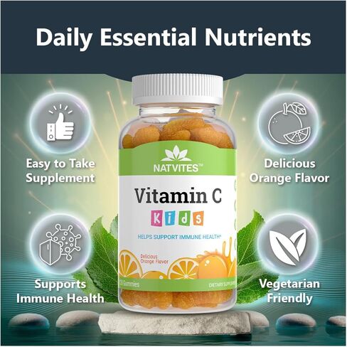 Kids Vitamin C Gummies – 120 Count of Tasty Immune Support Supplement for Kids, Toddlers, and Teens. Vitamin C Gummy Orange Flavored, Non-GMO, Gluten-Free, Vegan, Nut-Free, and Dairy-Free. in Saudi Arabia