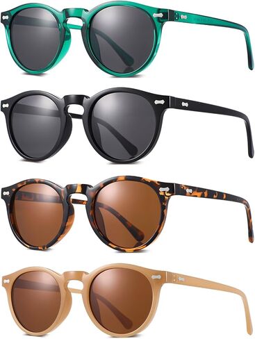 4 Pack Polarized Sunglasses for Women Men Round Trendy Shades with UV400 Protection Trendy Classic Retro Style Fashion in Saudi Arabia