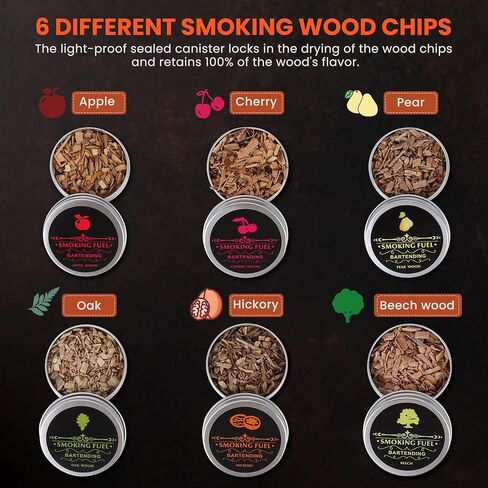 طقم مدخن الكوكتيل مع الشعلة، 6 نكهات خشبية للويسكي والبوربون، طقم مدخن قديم الطراز للكوكتيل المملوء والجبن والسلطة واللحوم، هدايا للرجال والأب والصديق (بدون البيوتان) in Kuwait