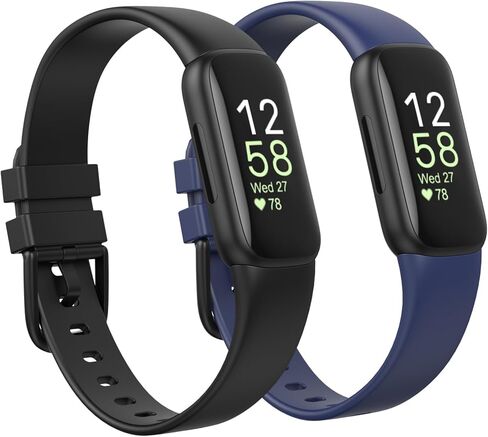 عبوتان من الأربطة المقاومة للماء المتوافقة مع 3 أساور فيتبيت إلهام للنساء والرجال، أساور معصم بديلة رياضية ناعمة كلاسيكية للنساء والرجال (أسود/أزرق داكن، مقاس كبير 7.1"-8.7") in Kuwait