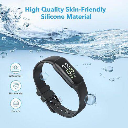 عبوتان من الأربطة المقاومة للماء المتوافقة مع 3 أساور فيتبيت إلهام للنساء والرجال، أساور معصم بديلة رياضية ناعمة كلاسيكية للنساء والرجال (أسود/أزرق داكن، مقاس كبير 7.1"-8.7") in Kuwait