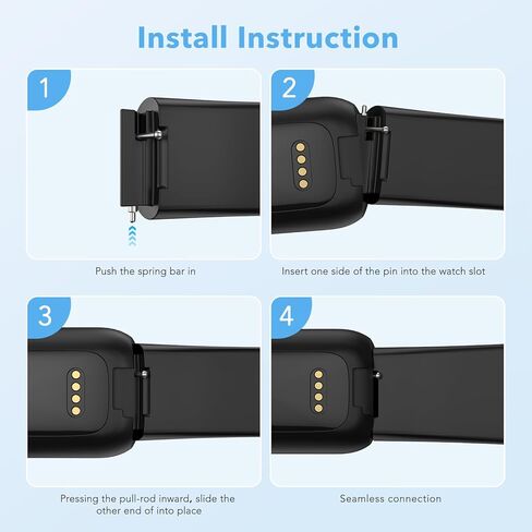 عبوتان من الأربطة المقاومة للماء المتوافقة مع 3 أساور فيتبيت إلهام للنساء والرجال، أساور معصم بديلة رياضية ناعمة كلاسيكية للنساء والرجال (أسود/أزرق داكن، مقاس كبير 7.1"-8.7") in Kuwait