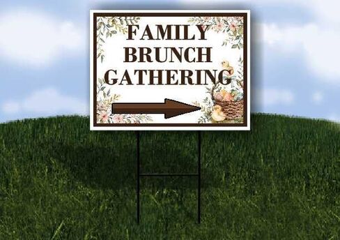 Family Brunch Gathering Easter Spring Vintage Chicks Eggs Basket Brown Directional Arrows A-Frame Double Sided 23x23 in. sign in Kuwait