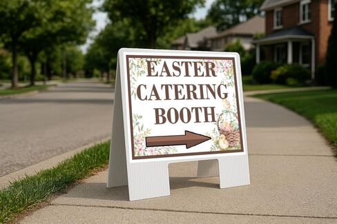 Easter Catering Booth Easter Spring Vintage Chicks Eggs Basket Brown Directional Arrows A-Frame Double Sided 23x23 in. sign in Kuwait
