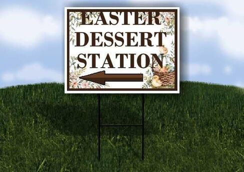 Easter Dessert Station Easter Spring Vintage Chicks Eggs Basket Brown Directional Arrows A-Frame Double Sided 23x23 in. sign in Kuwait