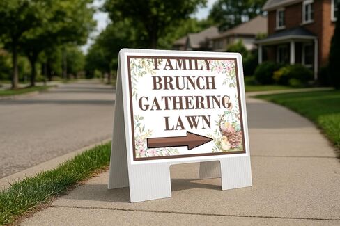 Family Brunch Gathering Lawn Easter Spring Vintage Chicks Eggs Basket Brown Directional Arrows A-Frame Double Sided 23x23 in. sign in Saudi Arabia