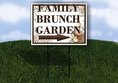Family Brunch Garden Easter Spring Vintage Chicks Eggs Basket Brown Up Arrows A-Frame Single Sided 23x23 in. sign in Saudi Arabia