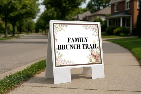 Family Brunch Trail Easter Spring Vintage Chicks Eggs Basket Brown Up Arrows A-Frame Single Sided 23x23 in. sign in Kuwait