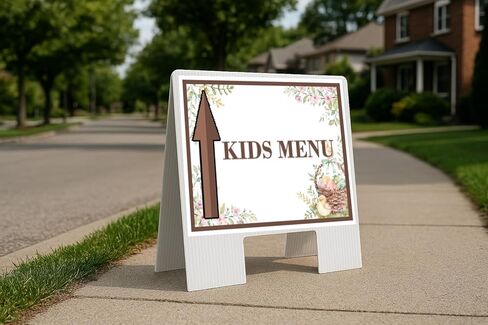 Kids Menu Easter Spring Vintage Chicks Eggs Basket Brown Up Arrows A-Frame Single Sided 23x23 in. sign in Saudi Arabia