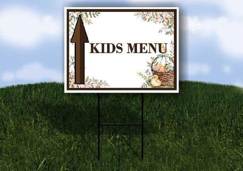 Kids Menu Easter Spring Vintage Chicks Eggs Basket Brown Up Arrows A-Frame Single Sided 23x23 in. sign in Saudi Arabia
