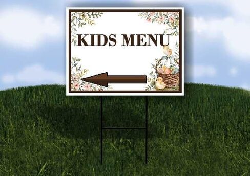 Kids Menu Easter Spring Vintage Chicks Eggs Basket Brown Up Arrows A-Frame Single Sided 23x23 in. sign in Saudi Arabia