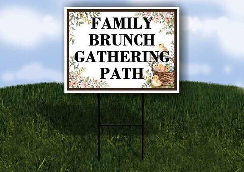 Family Brunch Gathering Path Easter Spring Vintage Chicks Eggs Basket Brown Directional Arrows A-Frame Double Sided 23x23 in. sign in Kuwait