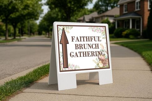 Faithful Brunch Gathering Easter Spring Vintage Chicks Eggs Basket Brown Directional Arrows A-Frame Double Sided 23x23 in. sign in Kuwait